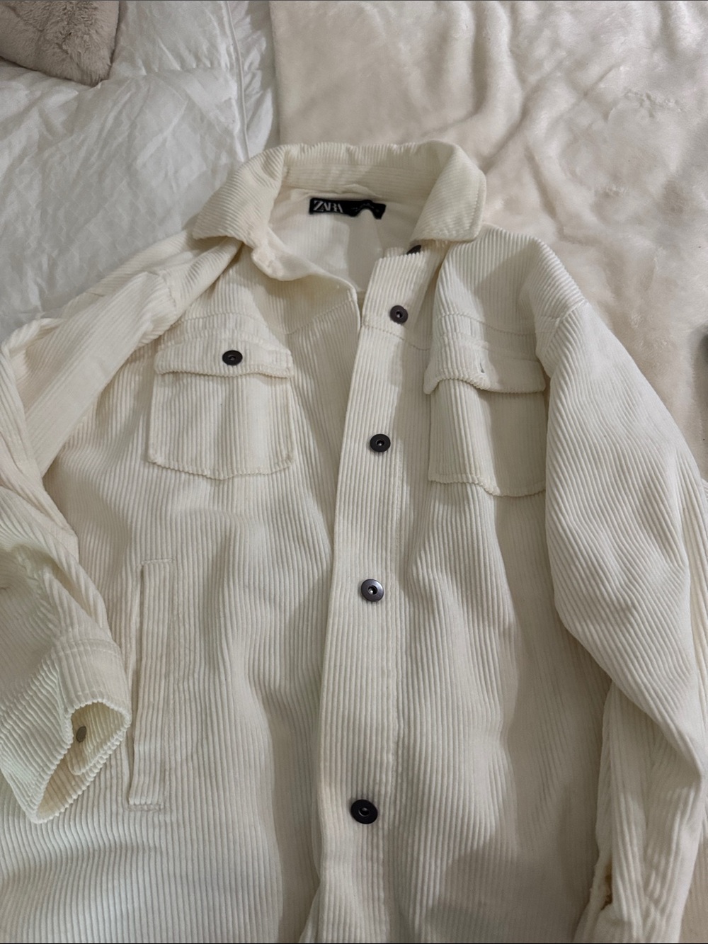 Zara Cream Corduroy Shirt Jacket